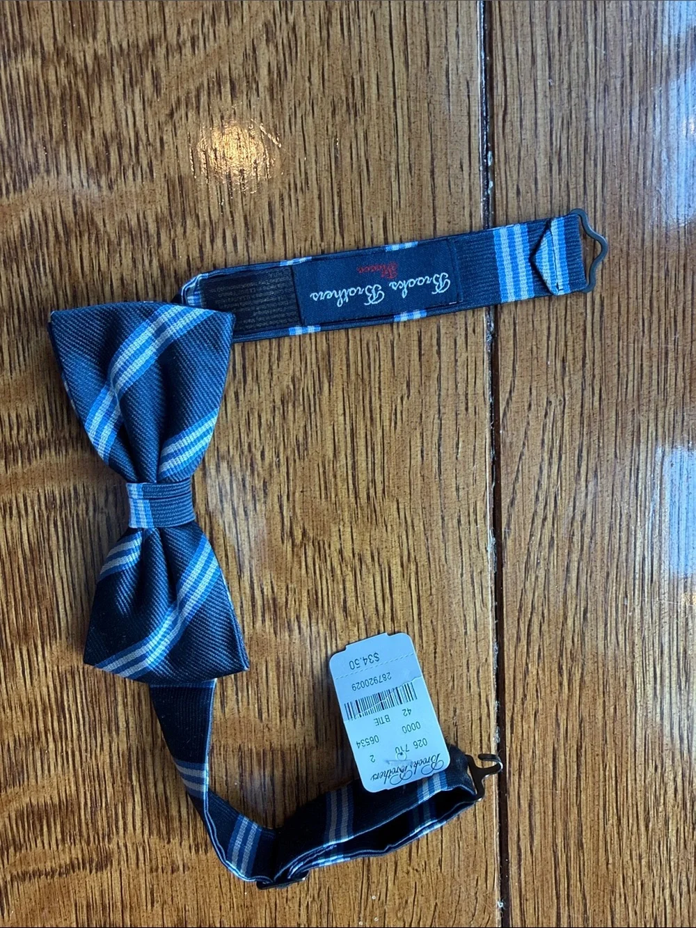 Brooks Brothers Navy Blue and Light Blue Striped Bow Tie “red fleece” collection